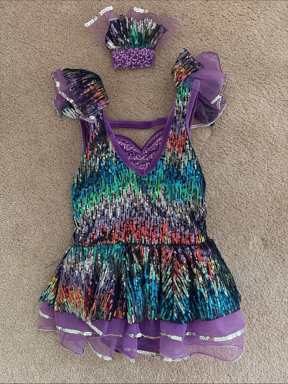 Weissman IC intermediate child approx 8 Purple Multicolor Sequin Dance Costume